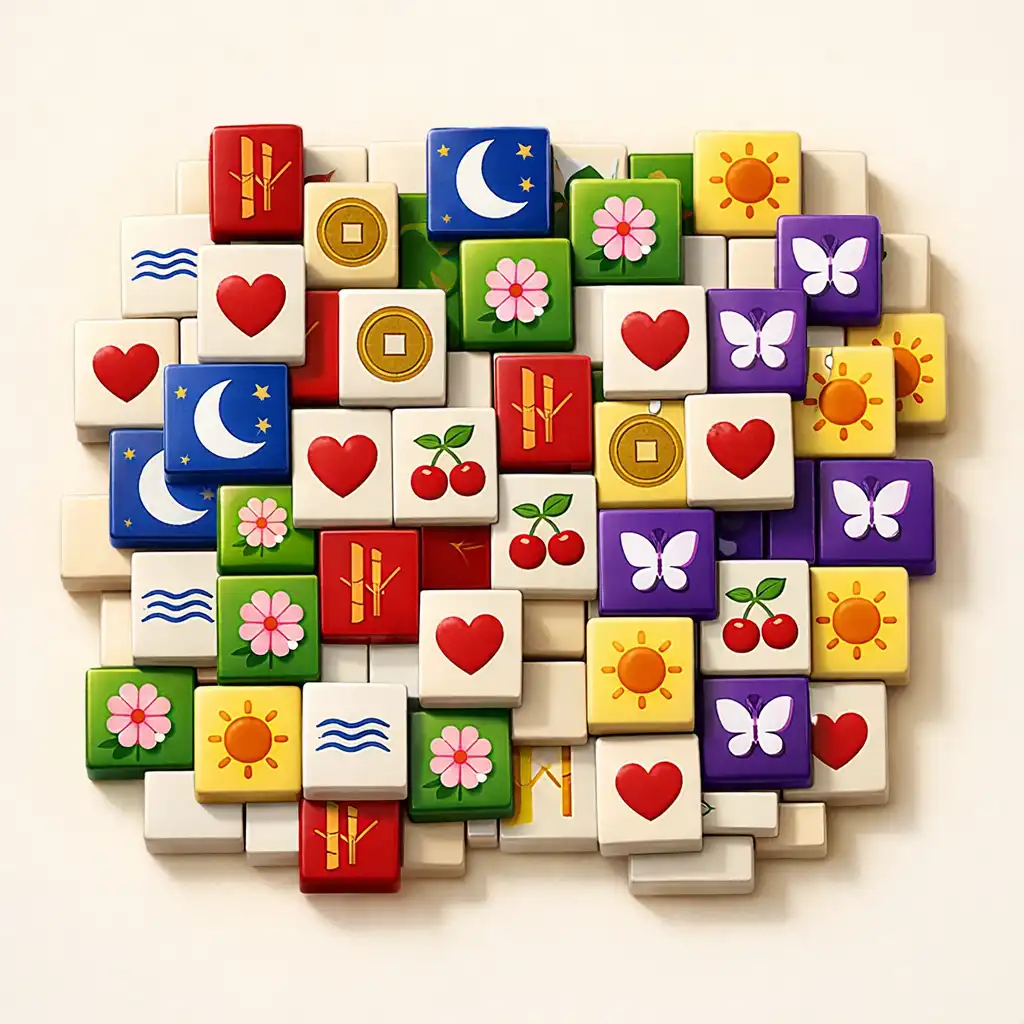 Średnio trudny układ kafelków w grze Triple Tile Match Puzzle z większą liczbą płytek