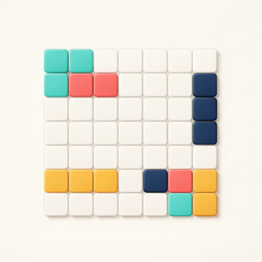 Prosty układ kafelków w grze Triple Tile Match Puzzle z niewielką liczbą kolorowych płytek