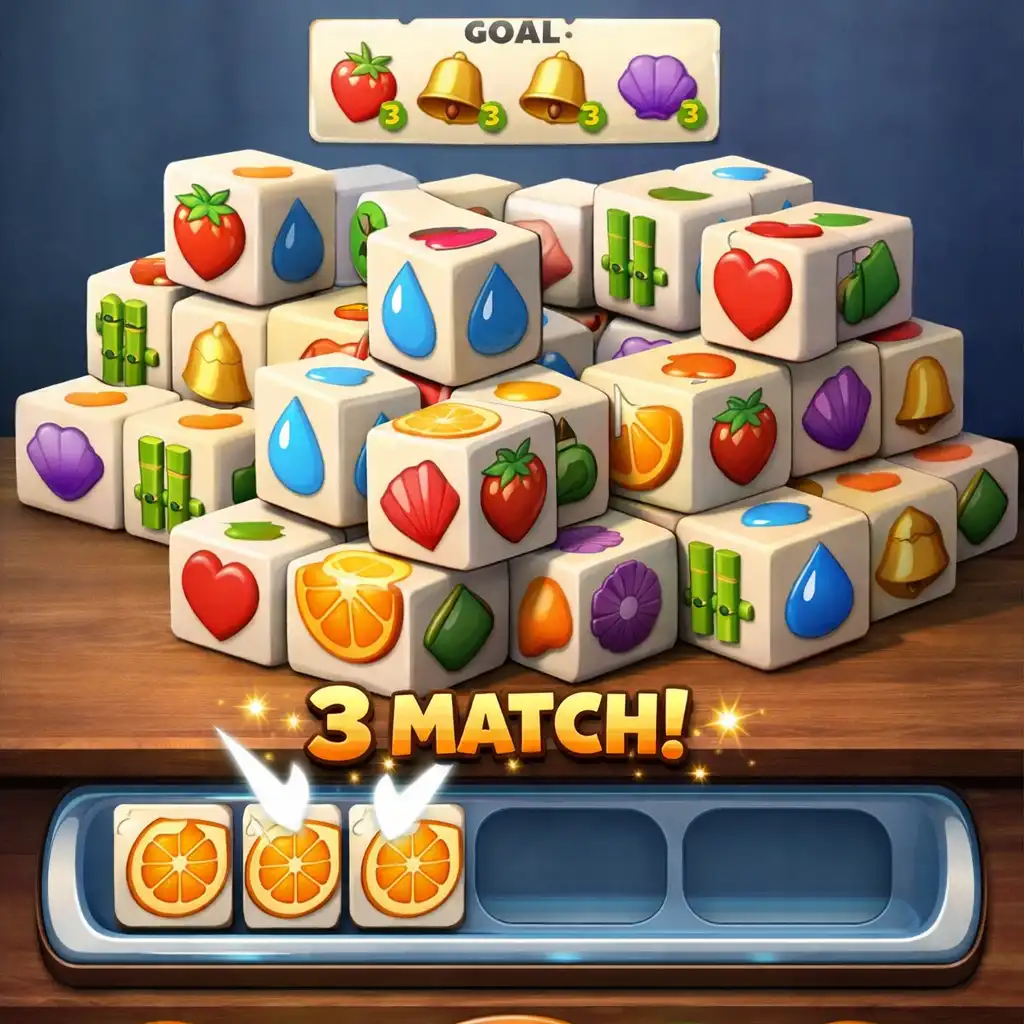 Zbliżenie na trzy identyczne kafelki z symbolem gwiazdy w grze Triple Tile Match Puzzle