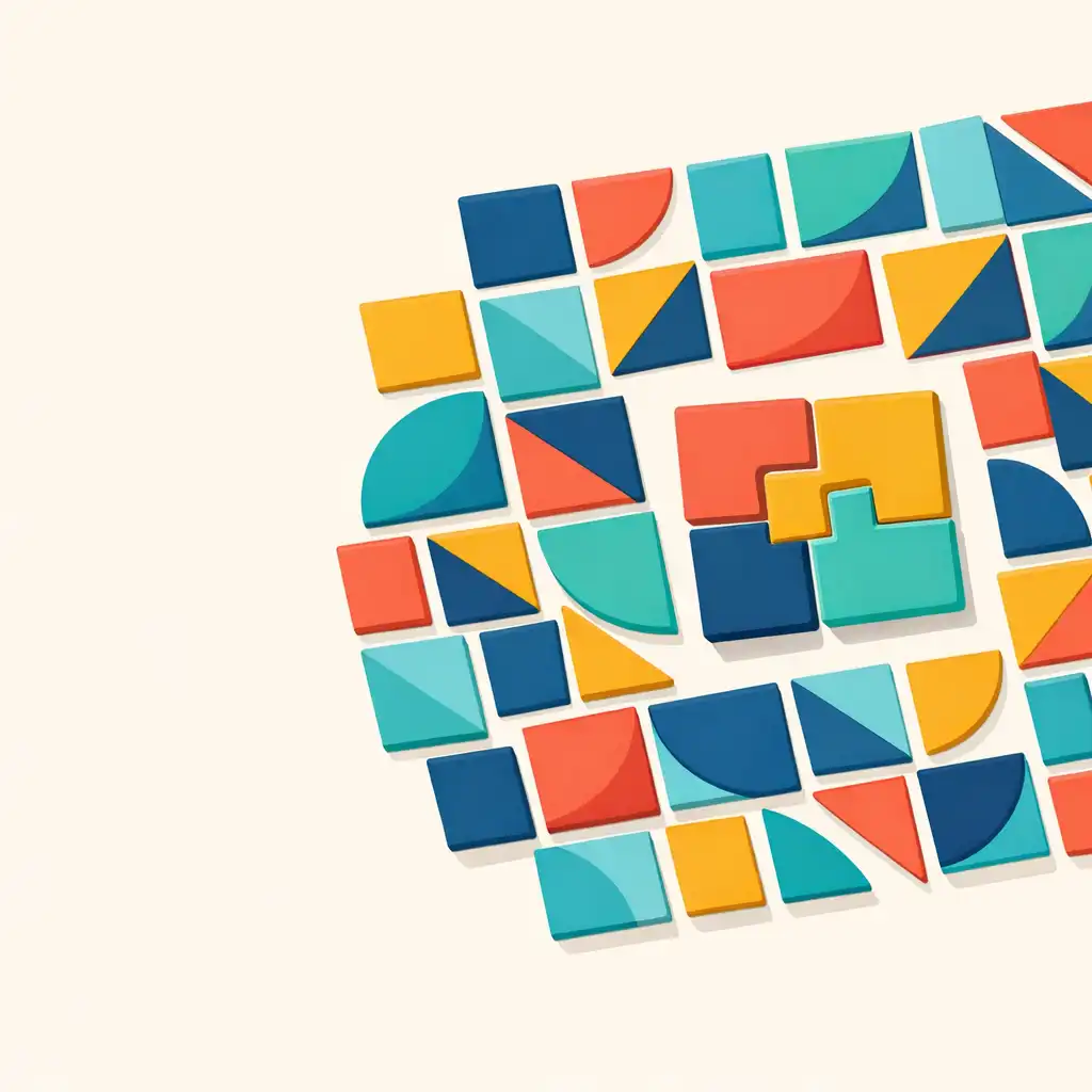 Abstrakcyjna mozaika z kolorowych kafelków symbolizująca dopasowywanie trzech elementów w grze Triple Tile Match Puzzle